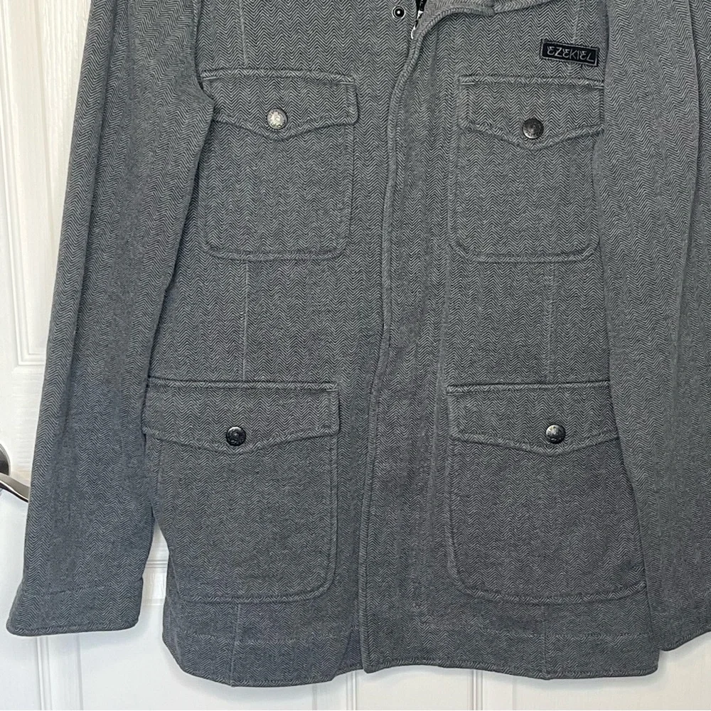 Ezekiel Gray Herringbone Print Mens Jacket Size L Field Utility